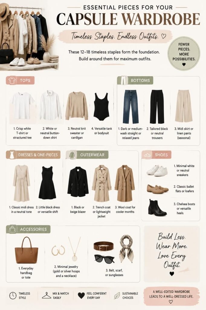 Capsule Wardrobe Guide: Basics, Essentials, Staples, Checklist, Rules, Formulas & Templates for Beginners