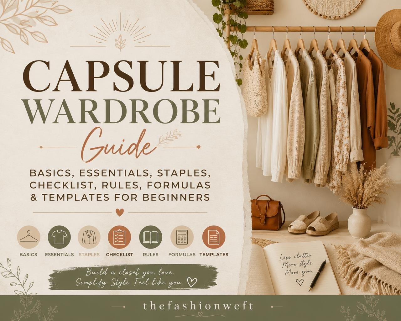 Capsule Wardrobe Guide: Basics, Essentials, Staples, Checklist, Rules, Formulas & Templates for Beginners